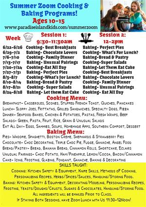 Summer Zoom Cooking & Baking Ages 10-15 Flyer
